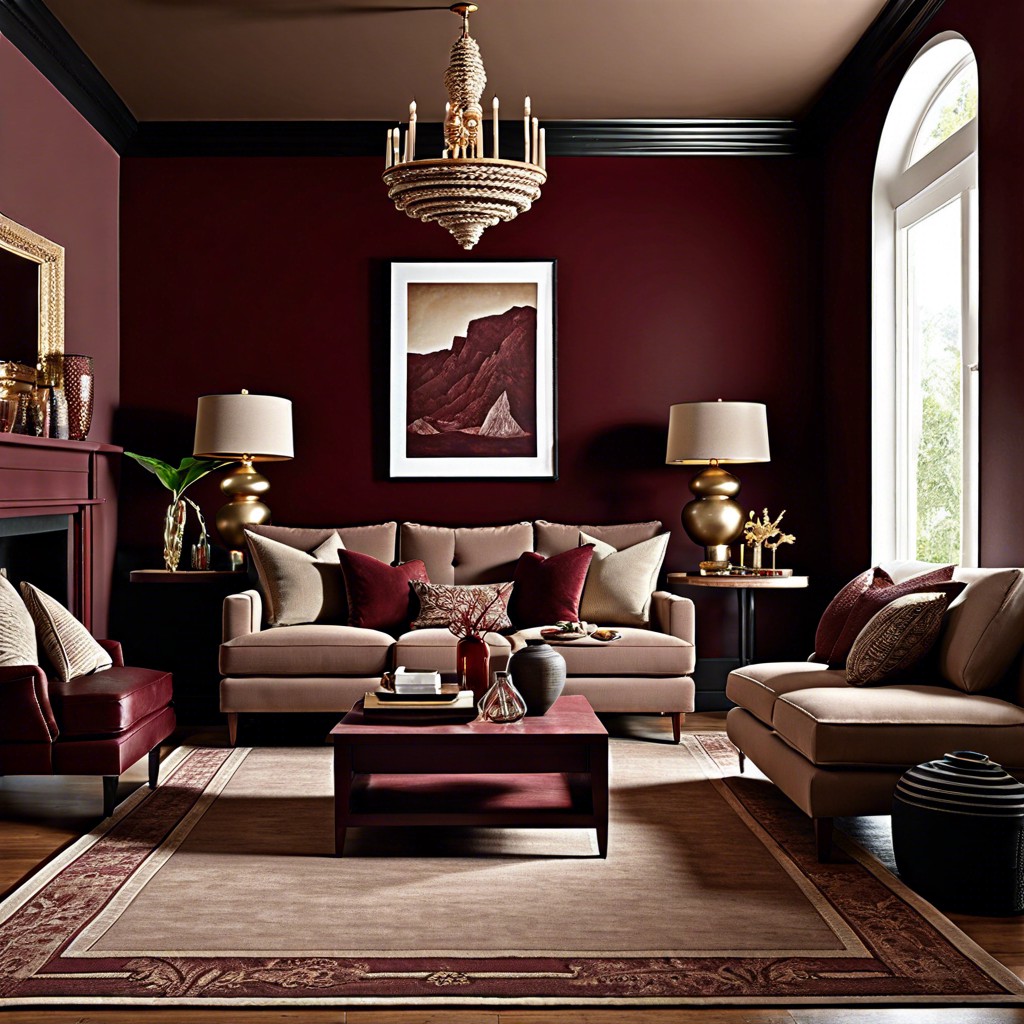 rich burgundy with taupe