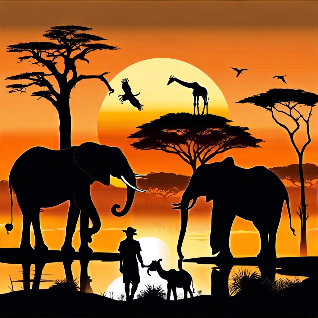 safari scene with elephants and giraffes