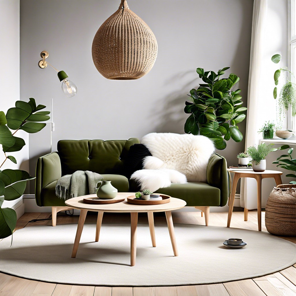 scandinavian simplicity with an olive sofa
