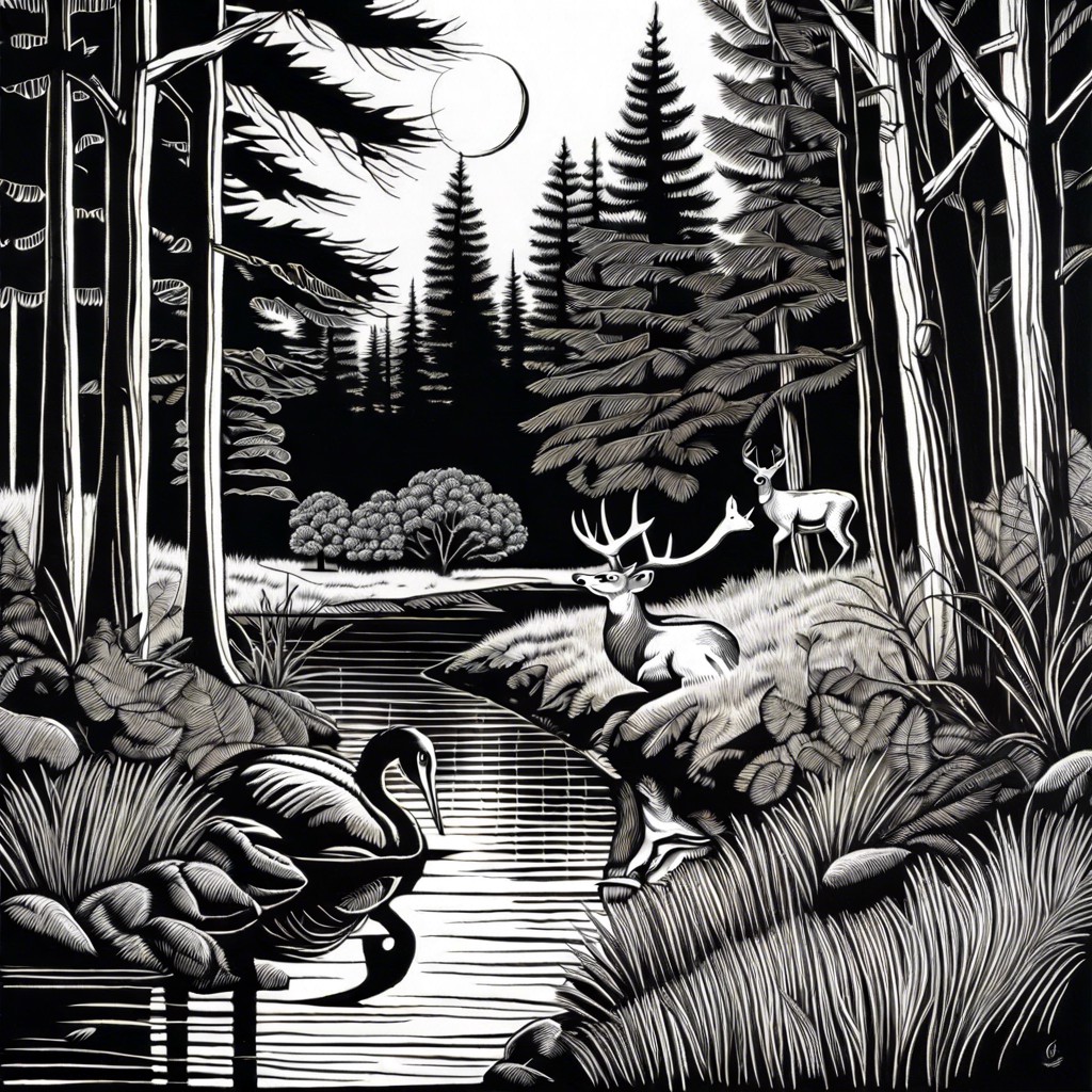 scratchboard art style