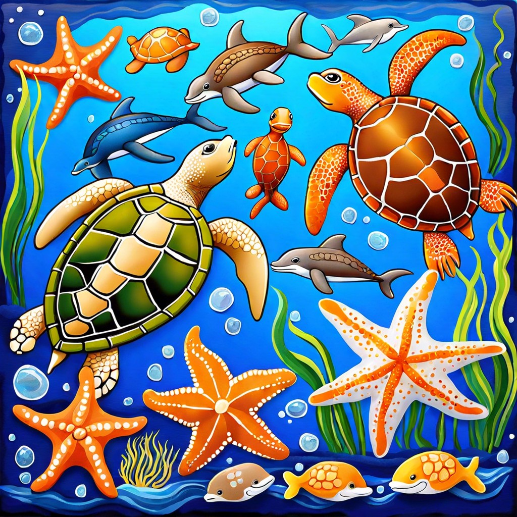 sea creatures theme with turtles starfish and dolphins