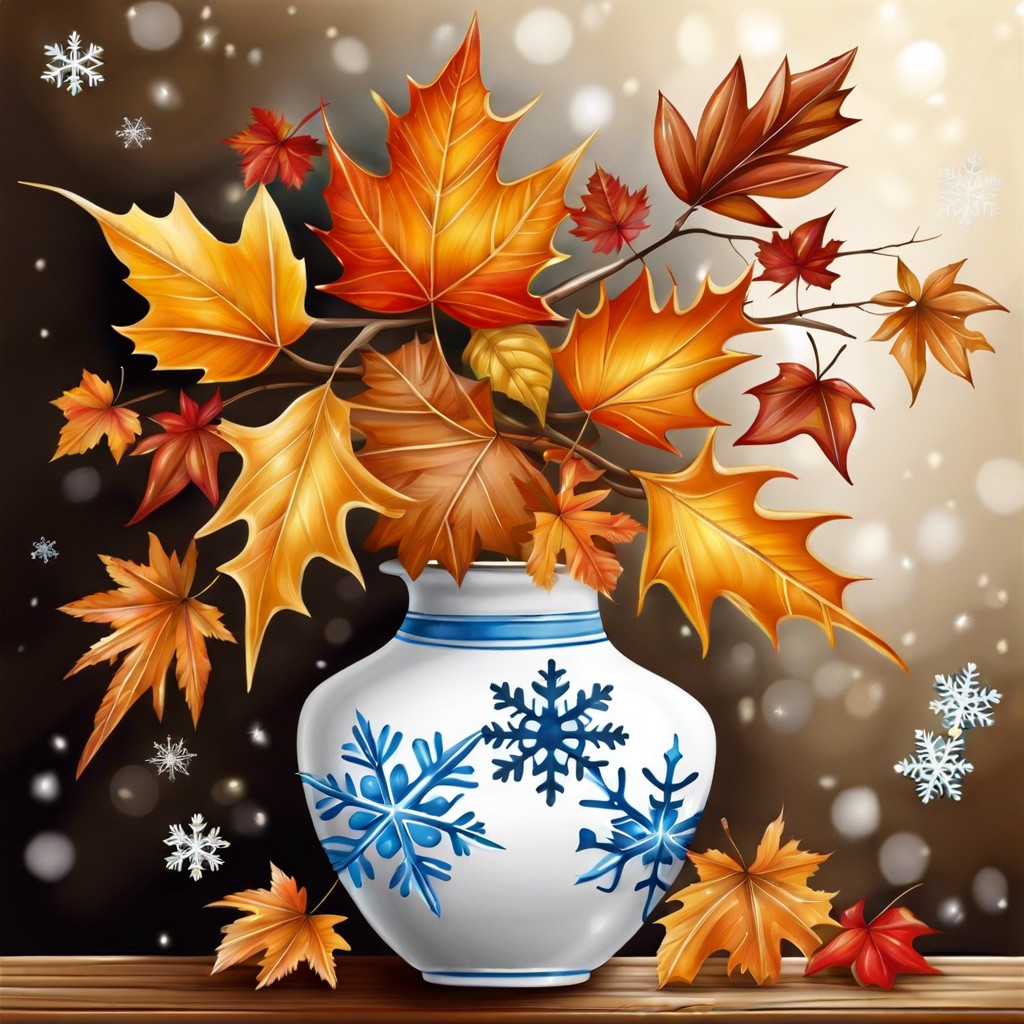 seasonal motifs fall leaves snowflakes