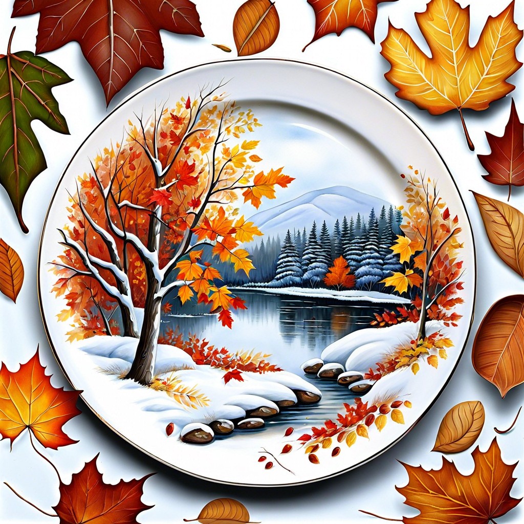 seasonal themes autumn leaves snowy scenes