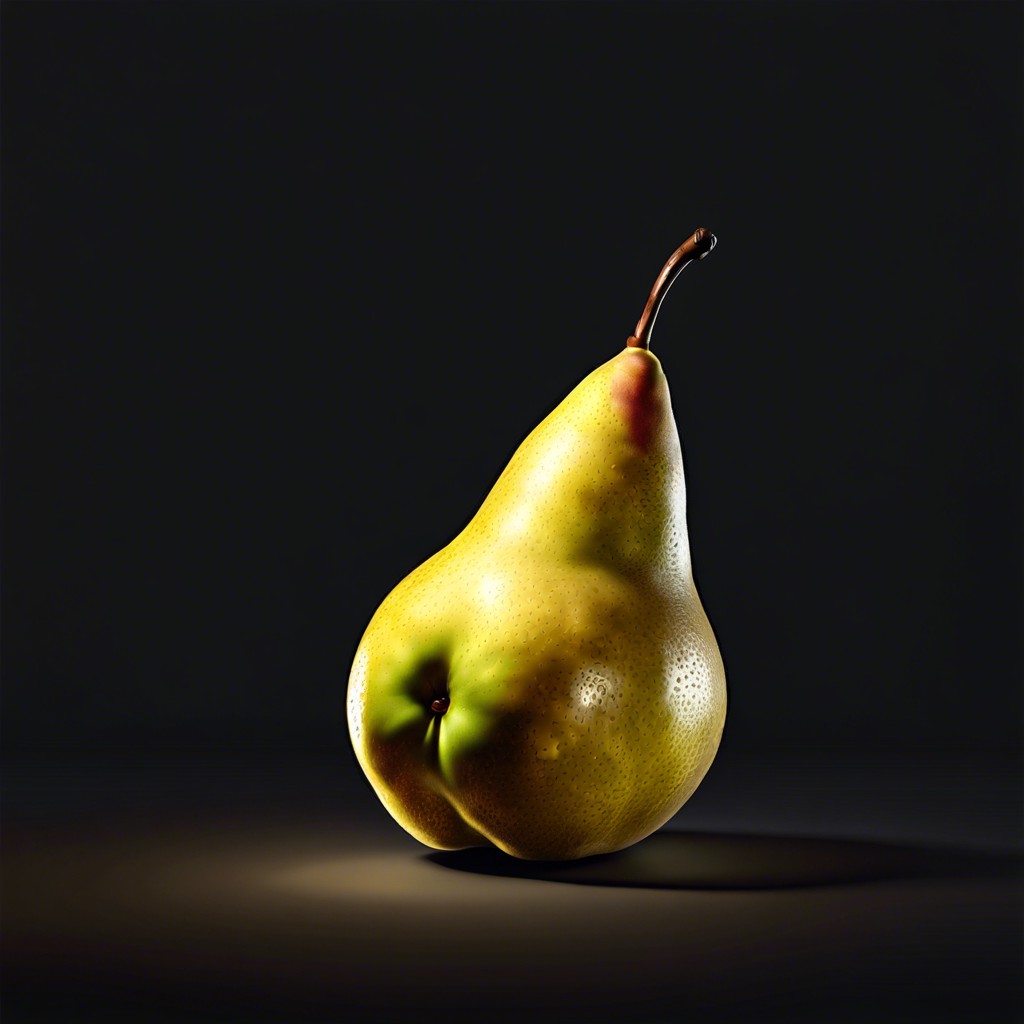 single bright pear on a dark background