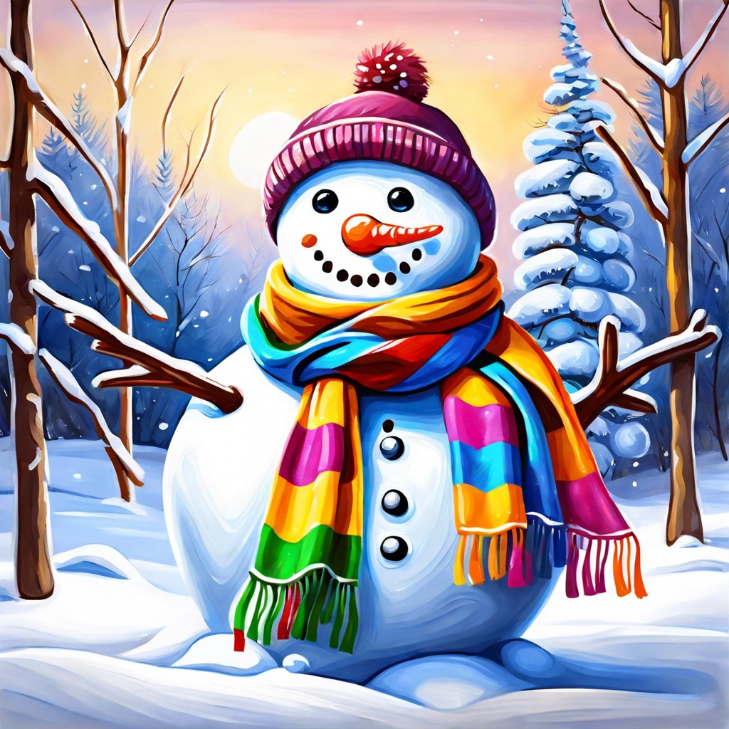 smiling snowman with a scarf