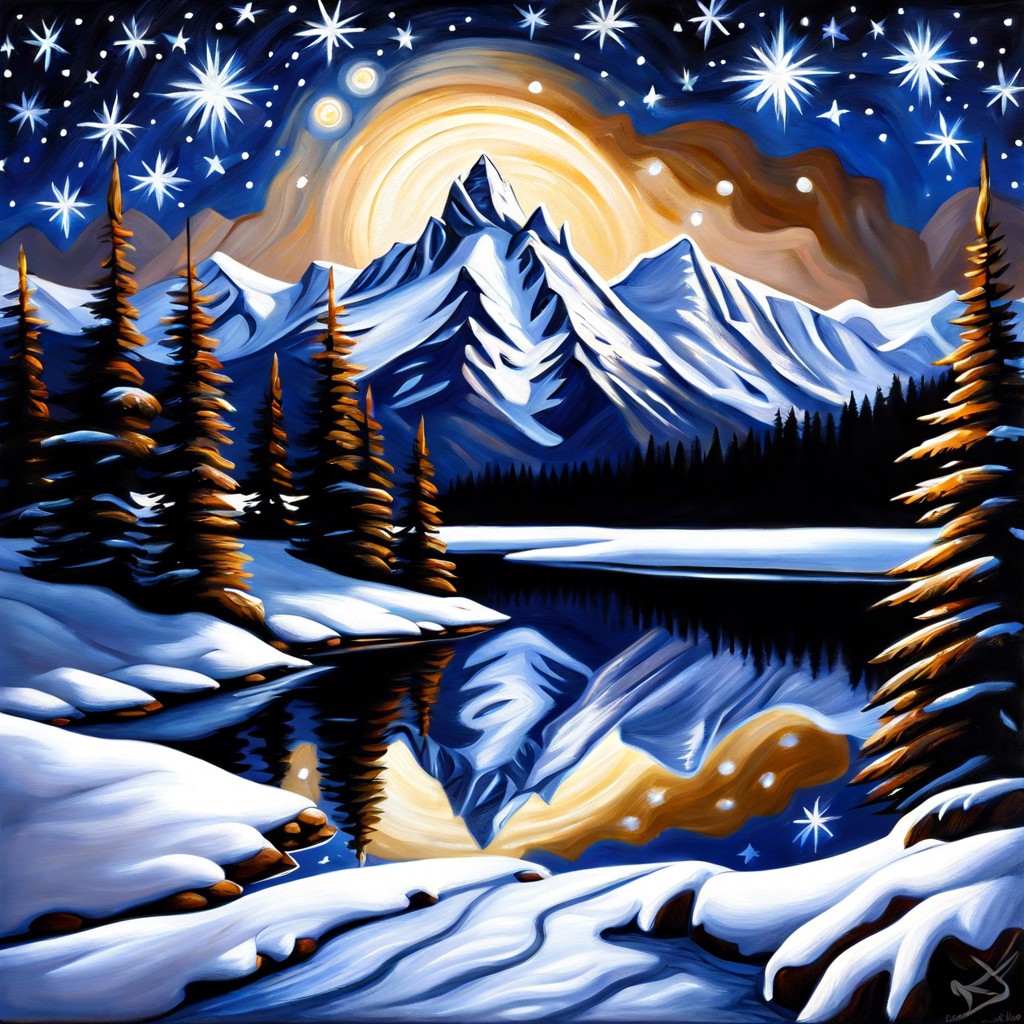 snow capped mountains under starlit sky