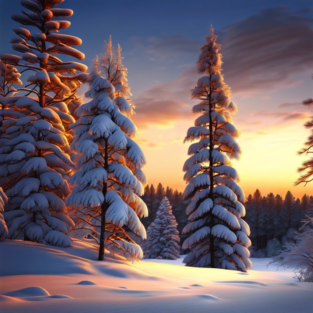 snow covered pine trees