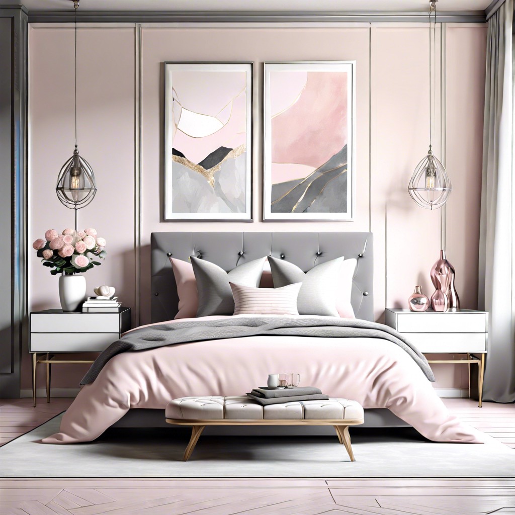 soft pink with gray and silver