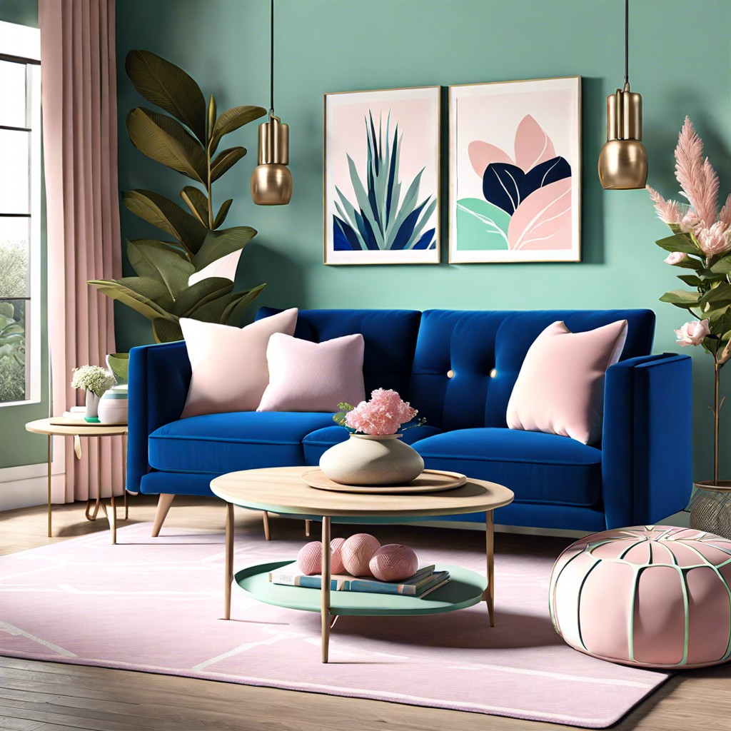 soften with pastels mix royal blue with pastel pink and mint for a soft palette