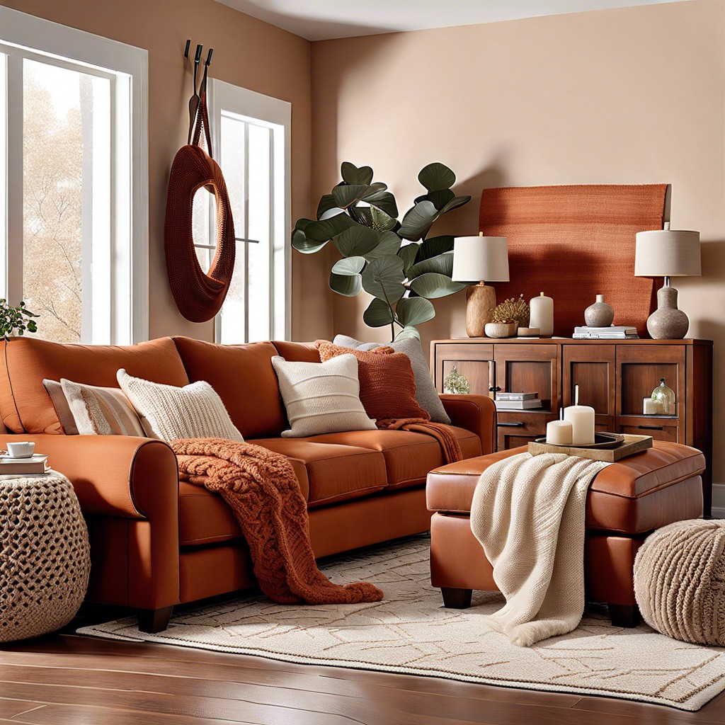 softening the look with creamy neutrals and cozy textures around the sofa