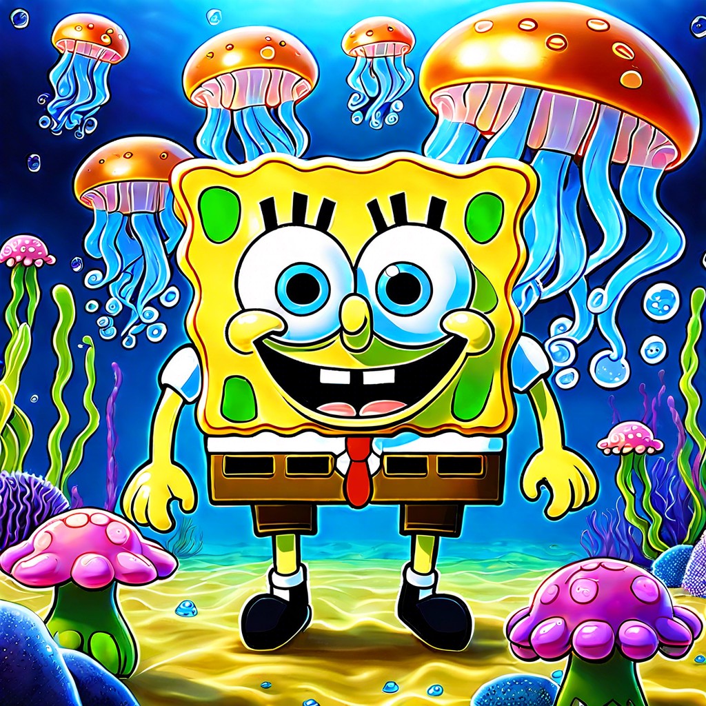 spongebob and friends at jellyfish fields