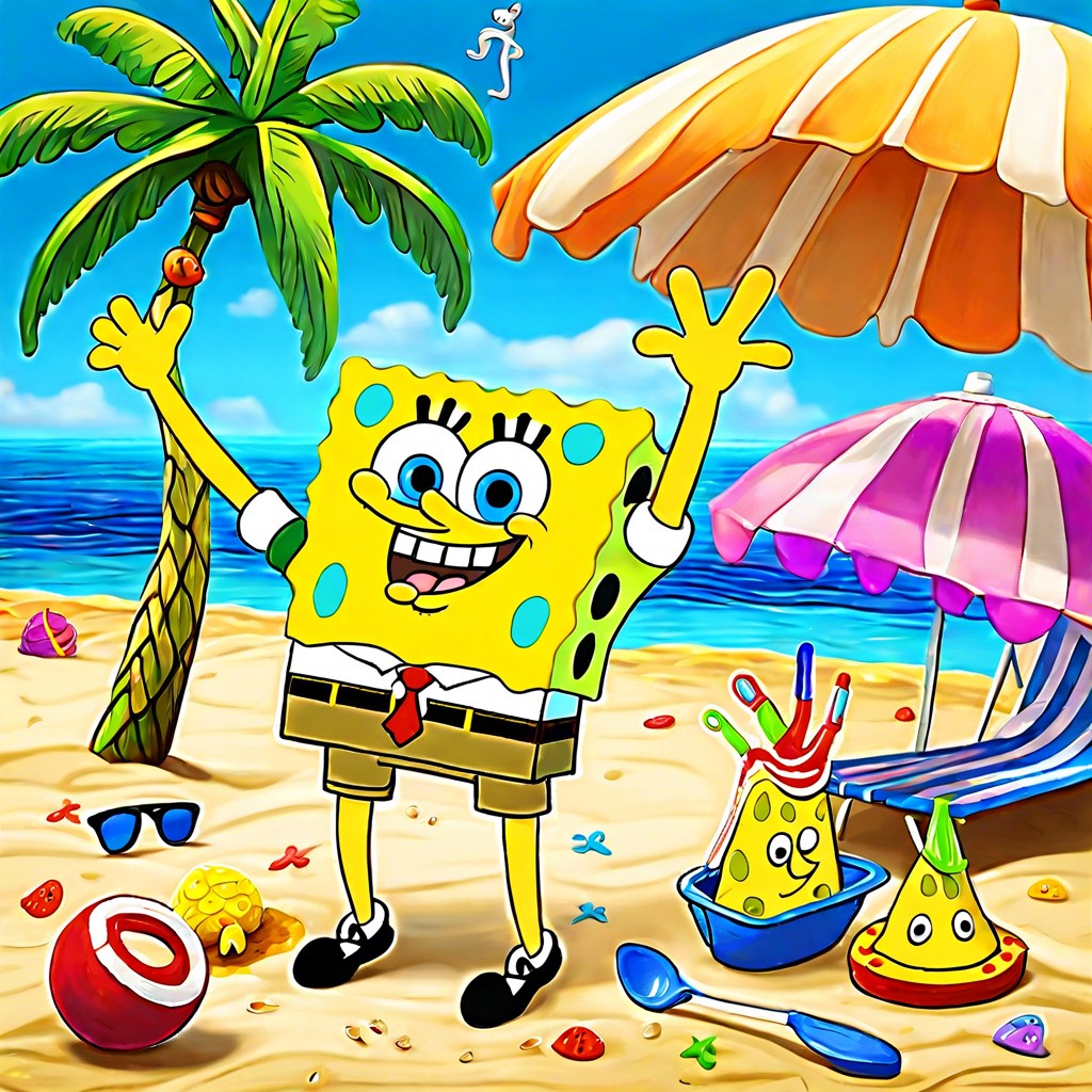 spongebob and friends having a beach party