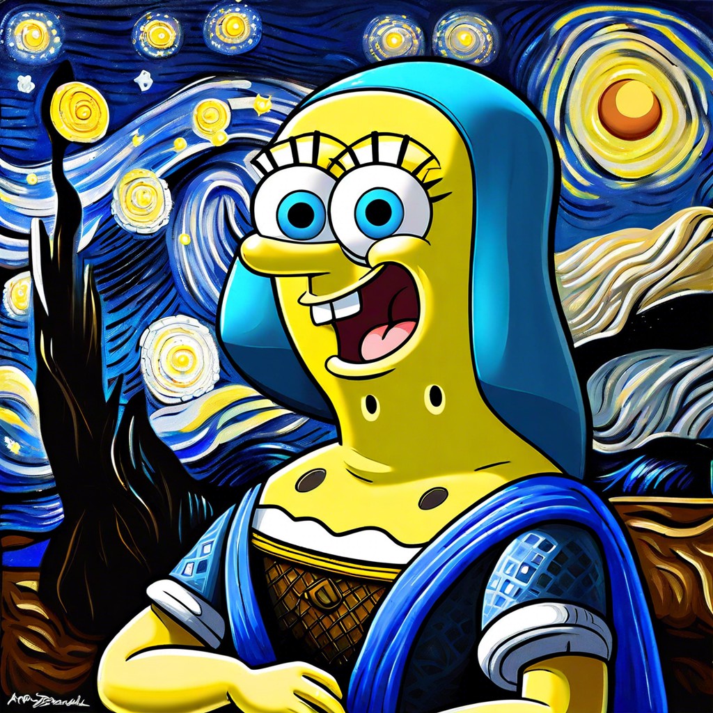 spongebob in famous paintings mona lisa starry night