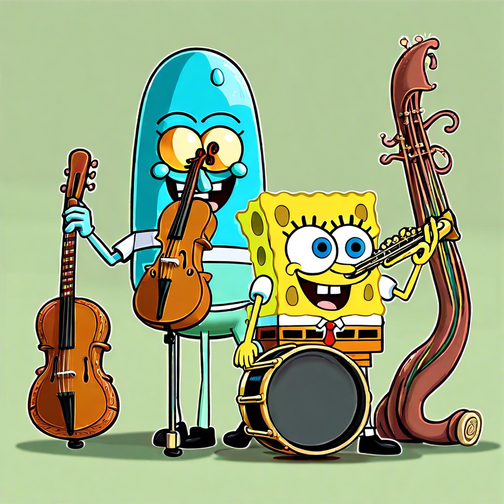 spongebob playing instruments with squidward