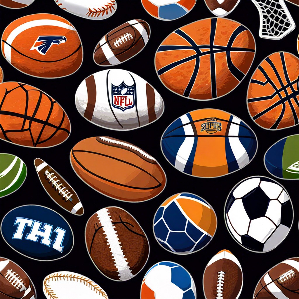 sports themes with balls jerseys and logos