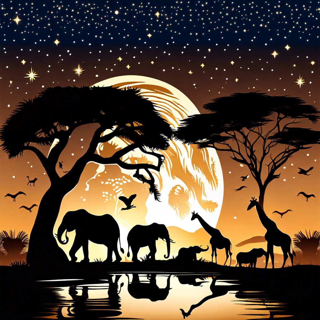 starry night safari silhouette of african fauna under a twinkling starry sky