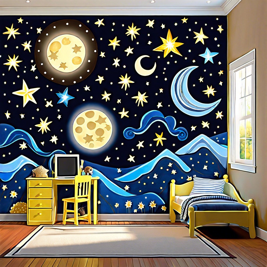 starry night sky with glow in the dark paint