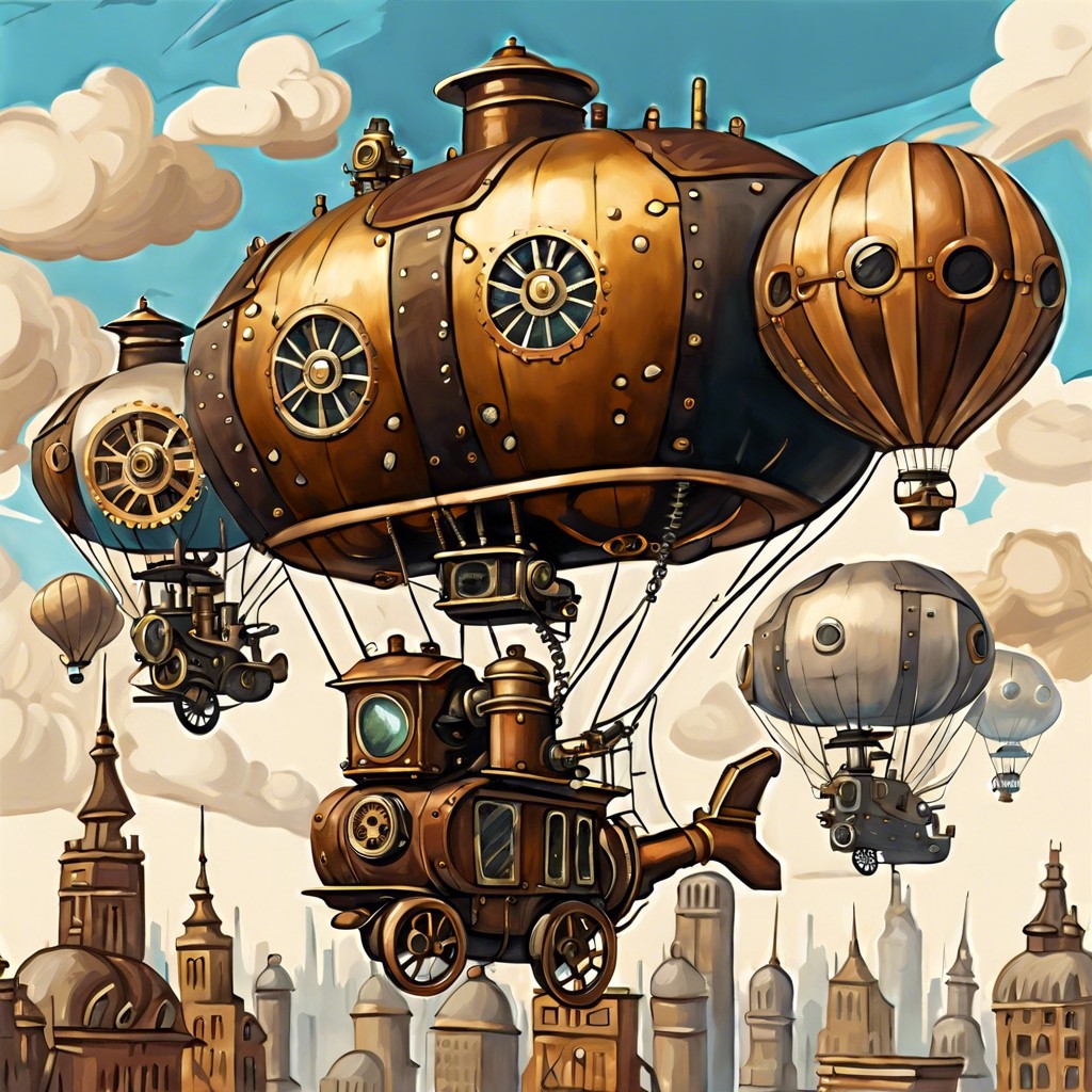 steampunk city with flying machines