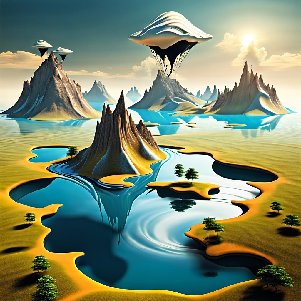 surreal landscapes floating islands and fluid mountains