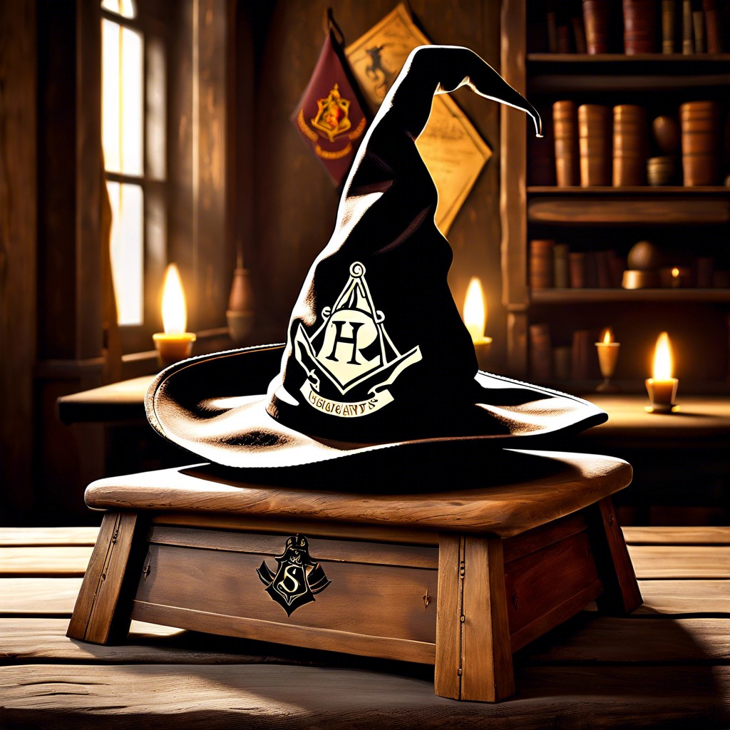 the sorting hat on a stool