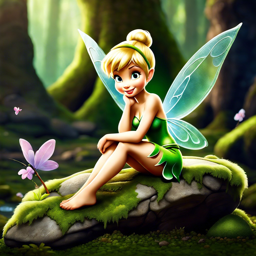 tinker bell sitting on a rock