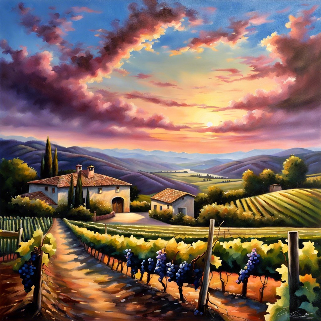 twilight over vineyard