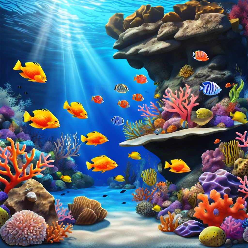 underwater landscapes with coral reefs and fish