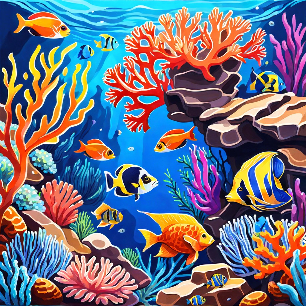 underwater scene with colorful coral and fish