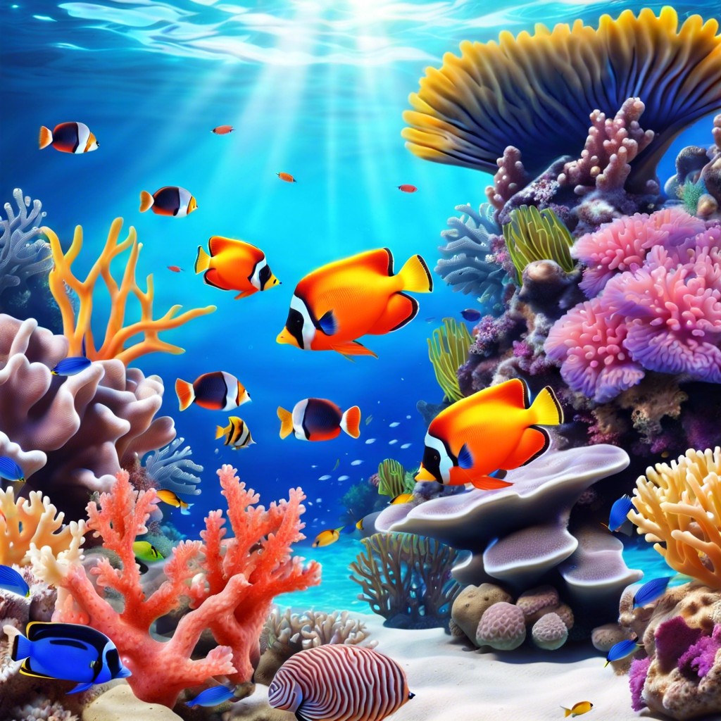 underwater scenes with coral and fish