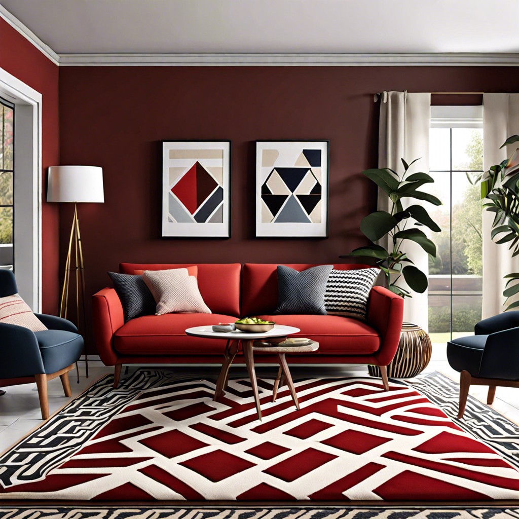 use geometric patterns in throw pillows or rugs to add a modern vibe