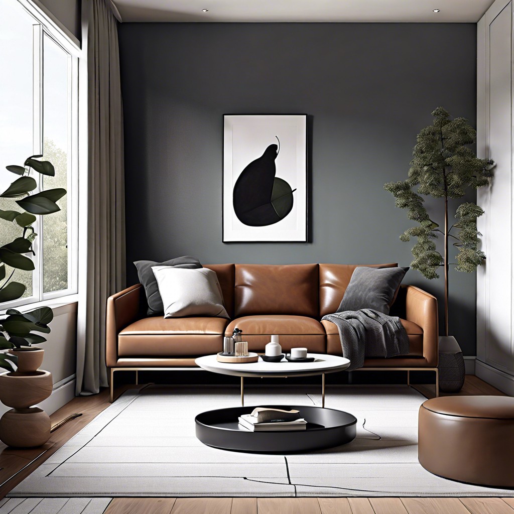 utilize clean lines with a minimalist leather couch