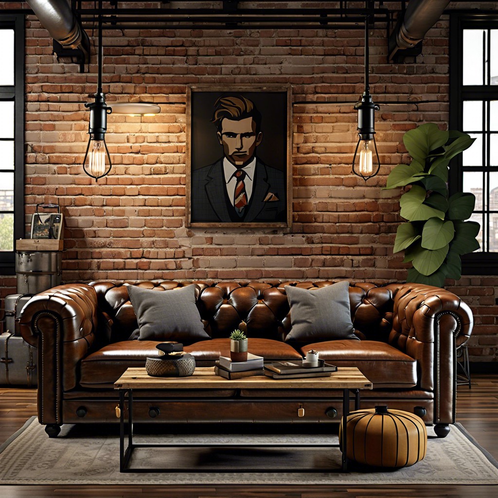 vintage industrial theme with a rugged chesterfield