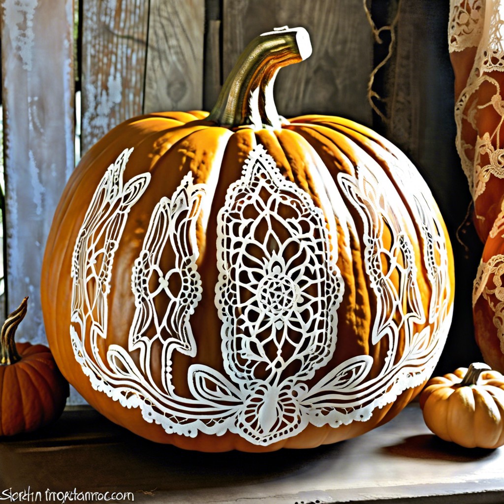 vintage lace pumpkin use lace as a stencil to spray paint delicate patterns