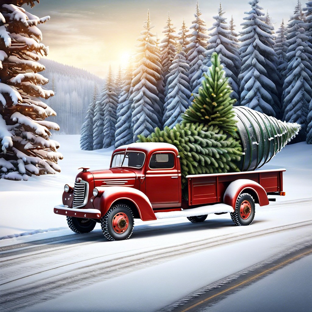 vintage truck with christmas tree