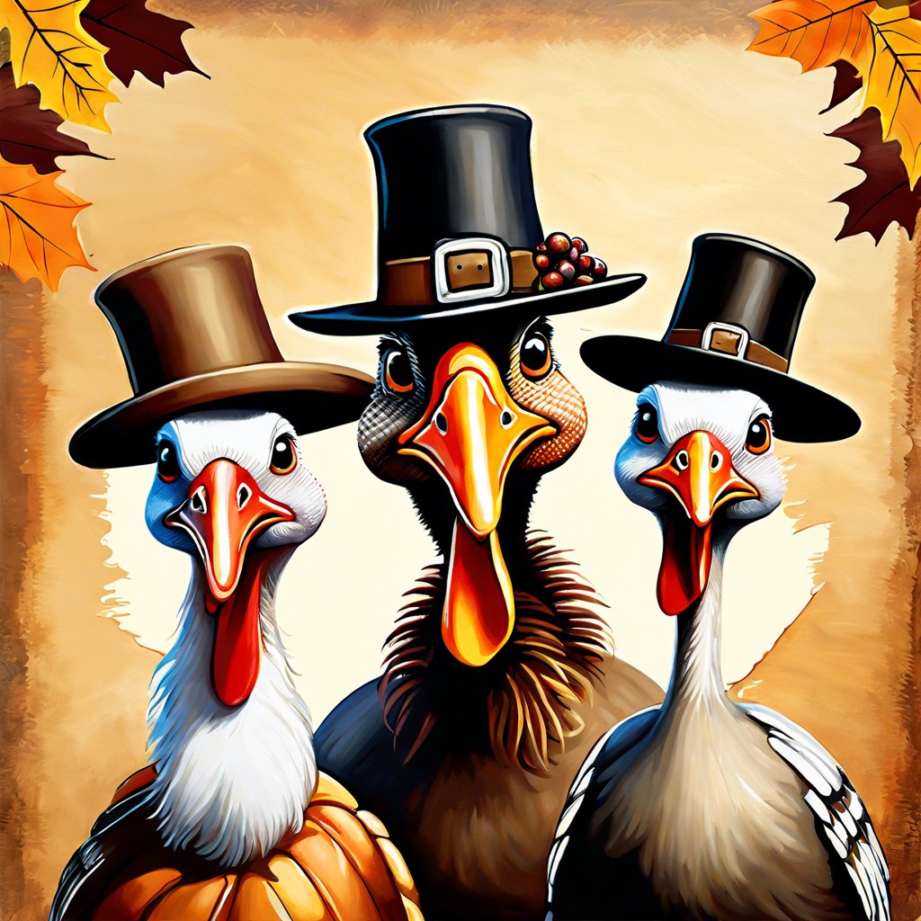 whimsical turkeys in pilgrim hats