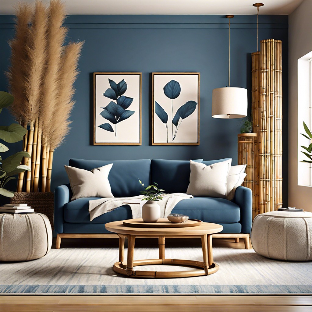 zen retreat with blue couch amp bamboo elements