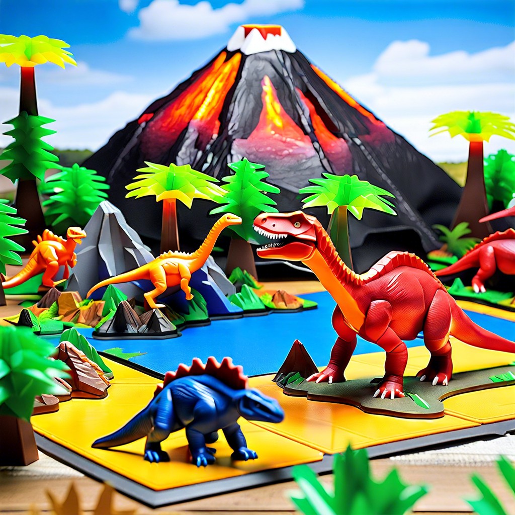 3d dinosaur park with volcanoes