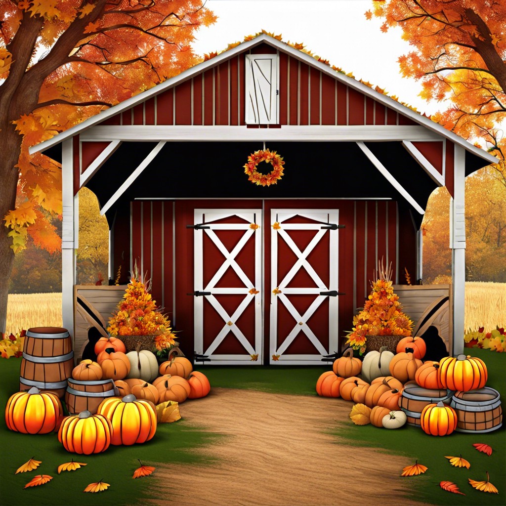 a barn dance scene with fall decorations