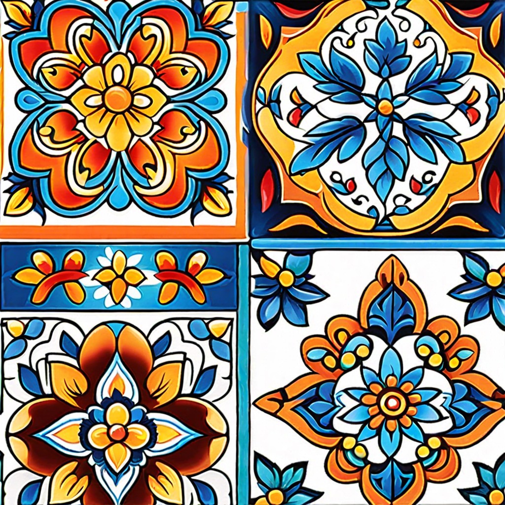 a blend of assorted colorful mexican tiles for a festive look