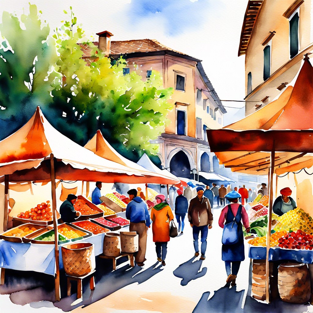 a bustling outdoor market scene