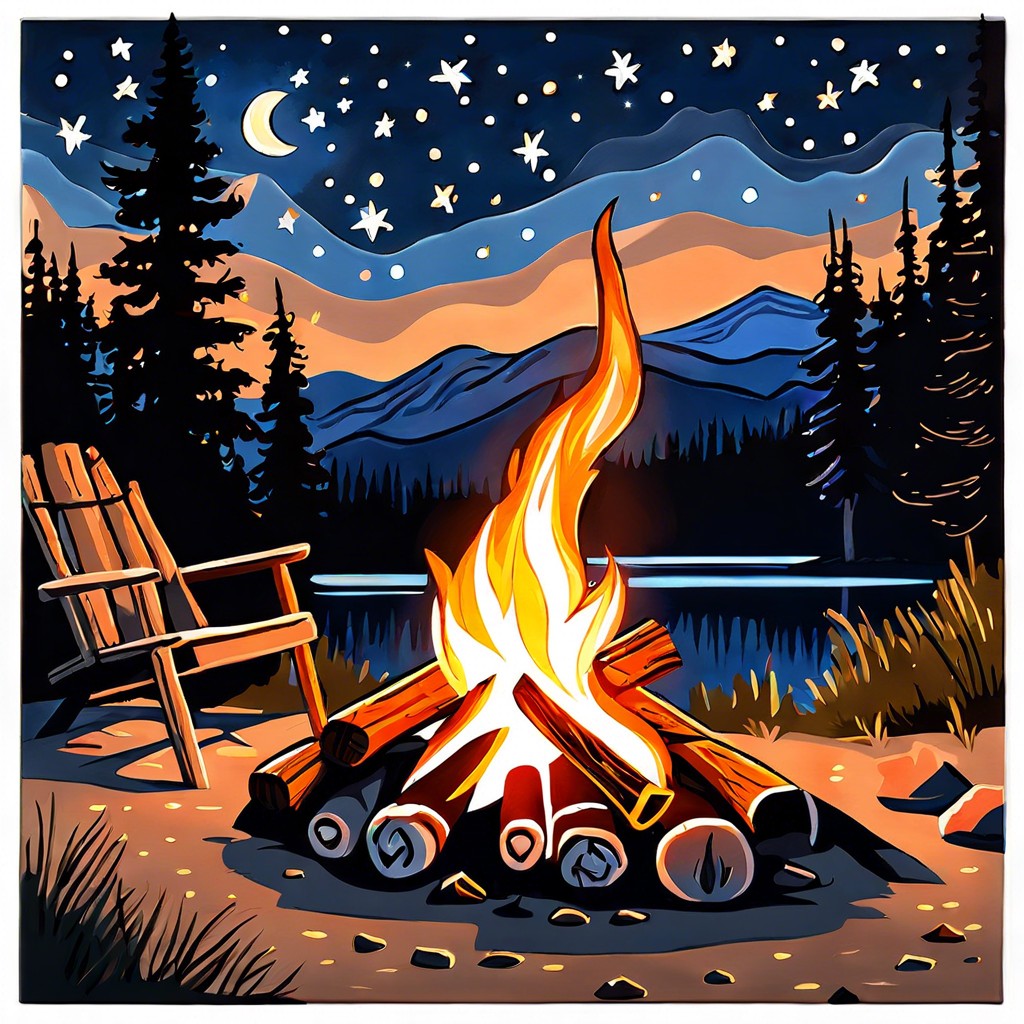 a campfire under a starlit sky