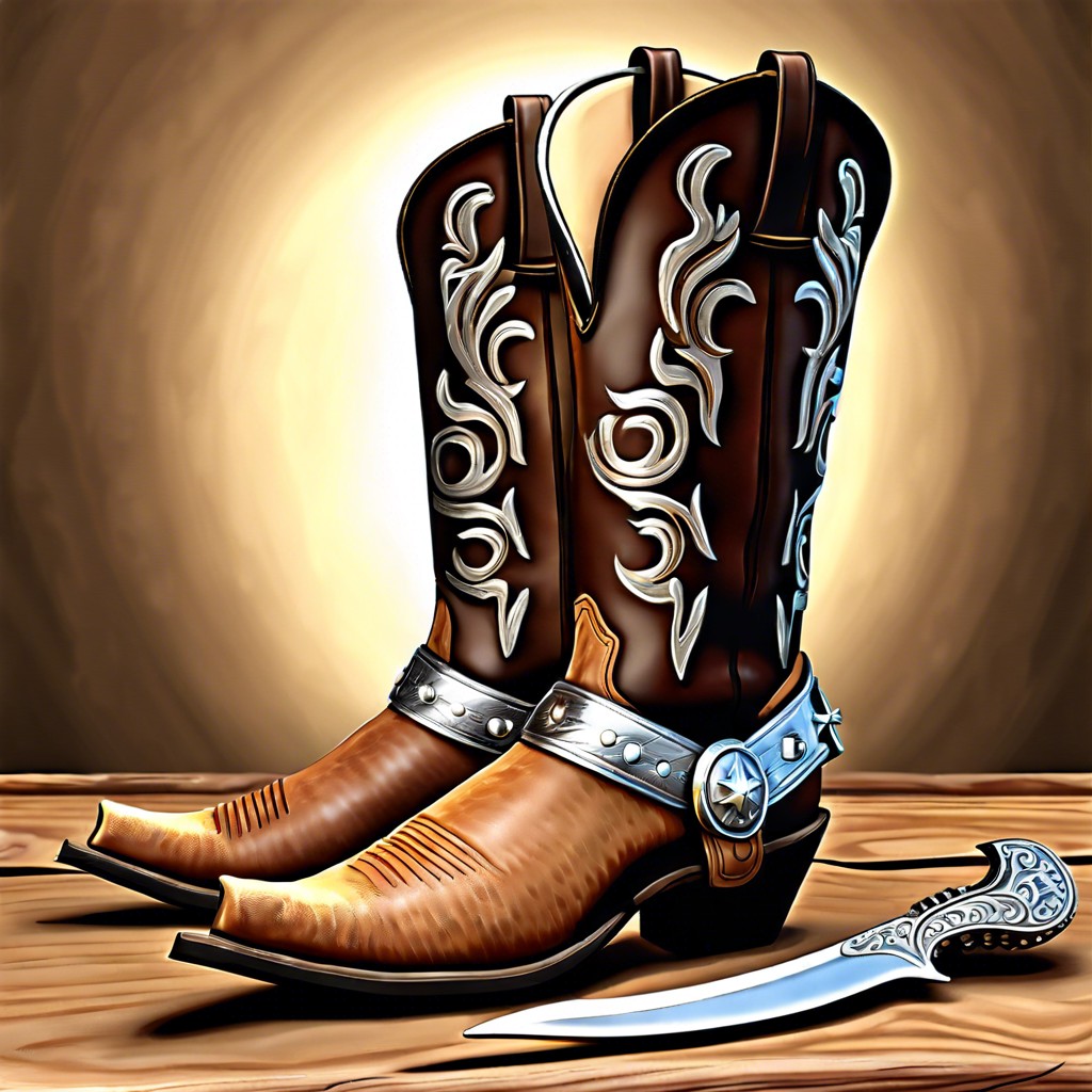 a close up of a cowboy boot and spur