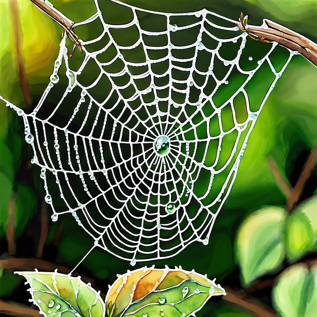 a close up of dew on a spider web