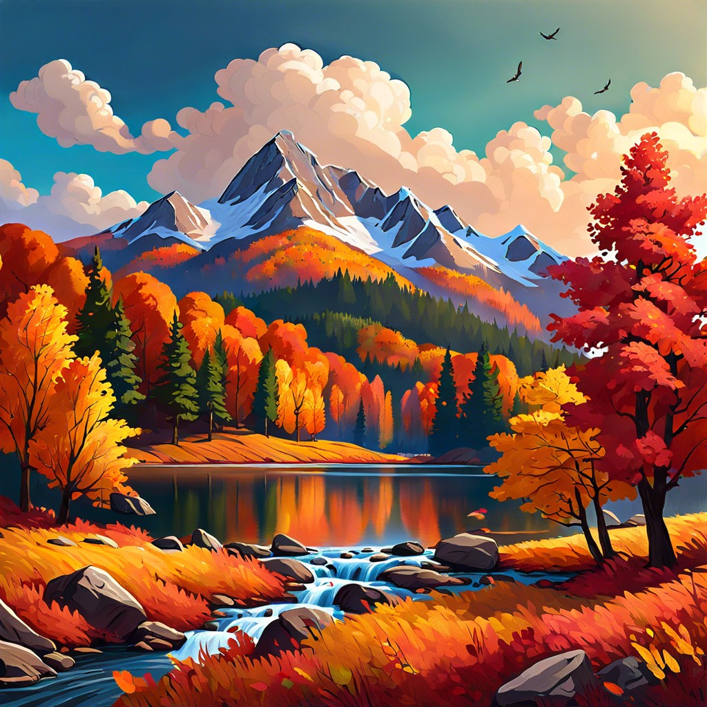 a mountain view bursting with autumn hues