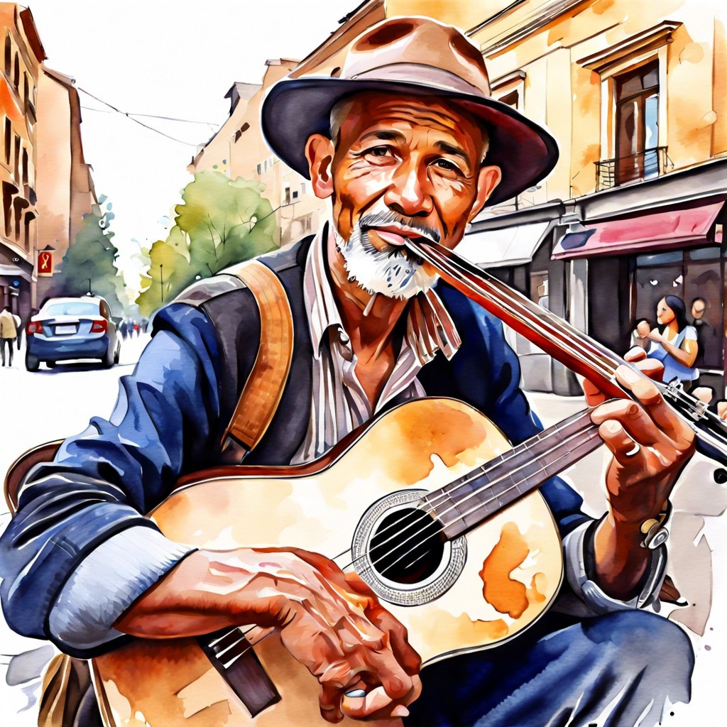 a portrait of a street musician