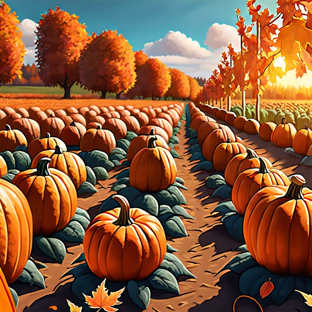 a pumpkin patch with children picking pumpkins