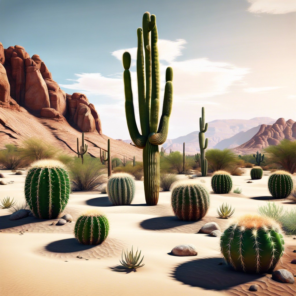 a serene desert scene with cacti