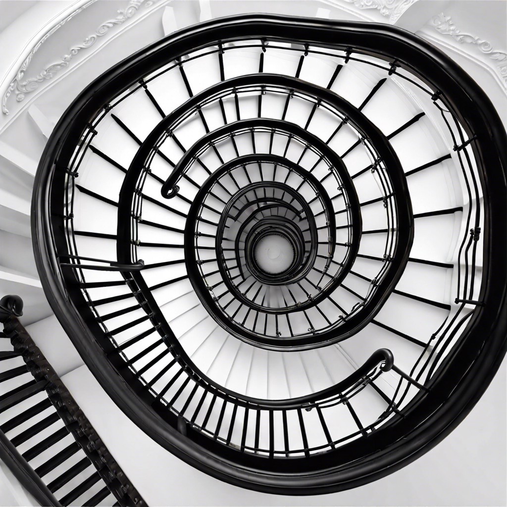 a spiral staircase looking down