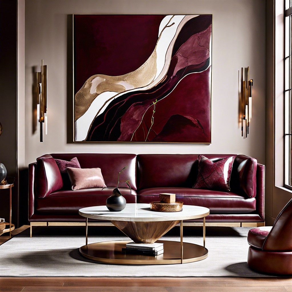 abstract art with burgundy accents