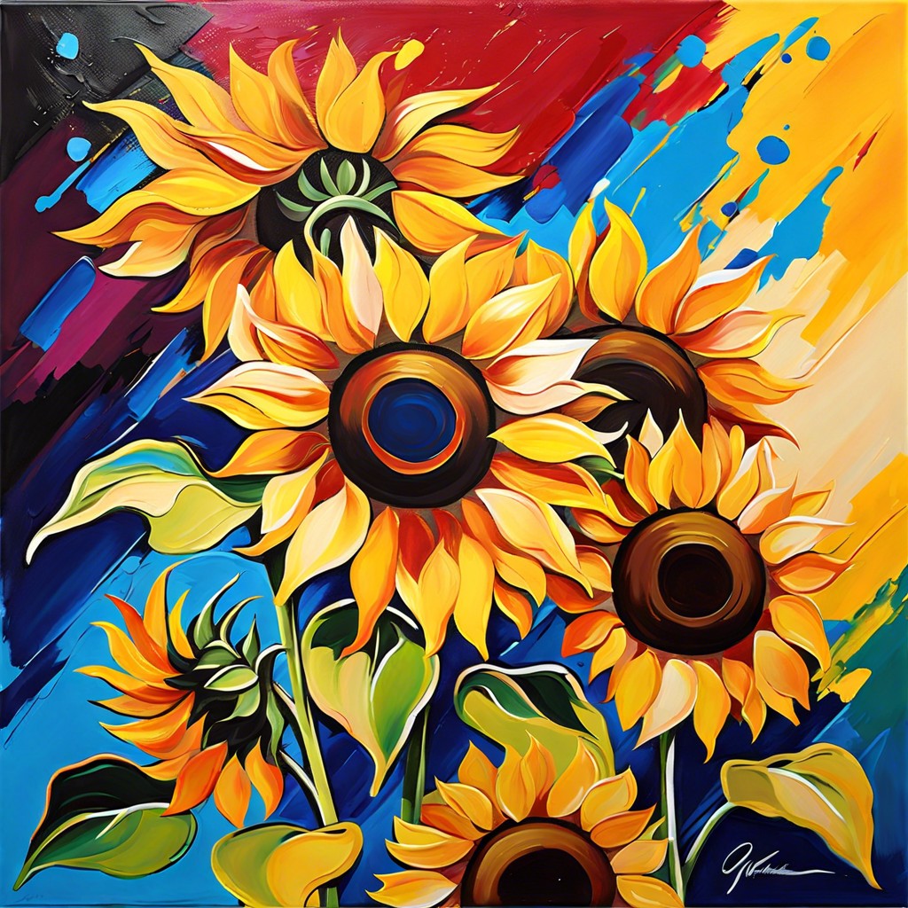 abstract sunflowers use bold abstract shapes and vibrant colors to represent sunflowers